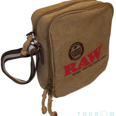 Bolsa castanha RAW com zíper e alça listrada