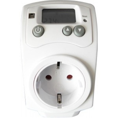 Tomada elétrica branca com temporizador digital e ecrã LCD