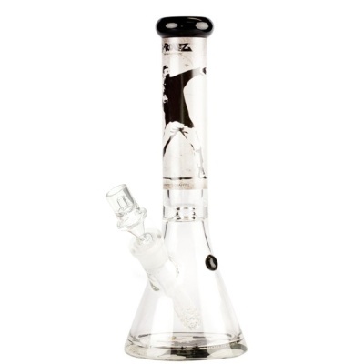 Bong de vidro transparente com base cónica e bocal preto