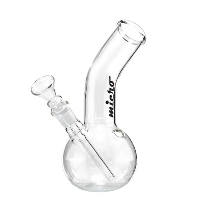 Bong de vidro transparente com palavra micho no tubo vertical