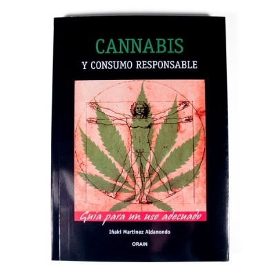 Capa de livro preto com título e imagem de folha de cannabis
