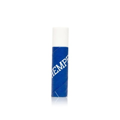 Frasco com rótulo azul e tampa branca