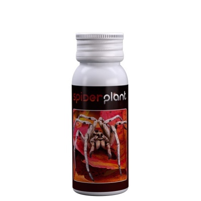 Frasco branco com rótulo preto e imagem de aranha