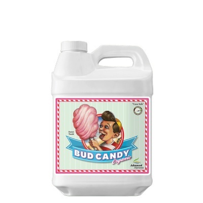 Frasco branco com etiqueta colorida de marca Bud Candy
