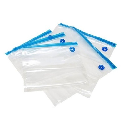 Sacos de plástico transparentes com fecho azul e válvula de compressão