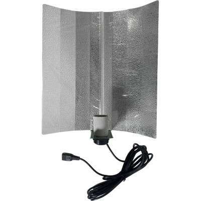 Refletor de luz prateado texturizado com base e cabo preto