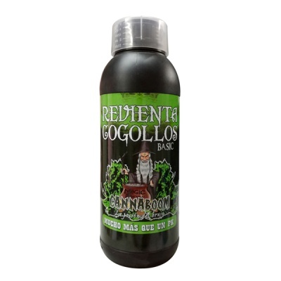 Frasco de produto com rótulo em espanhol e imagem de personagem e plantas