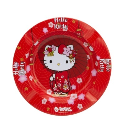 Prato plástico vermelho Hello Kitty com quimono e guarda-chuva vermelho