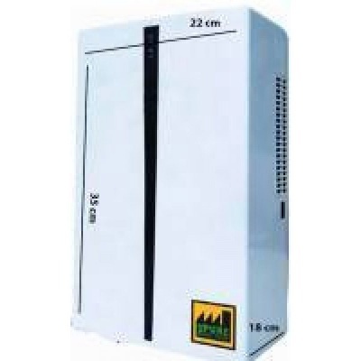 Aparelho eléctrico branco retangular com medidas e etiqueta EPECO