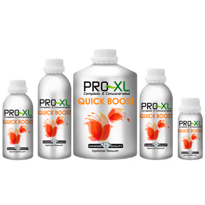 Frascos prateados PRO-XL QUICK BOOST com design de flor laranja