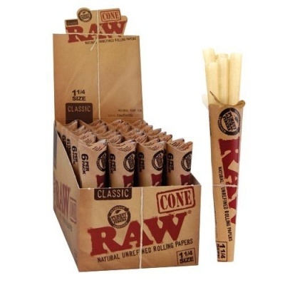 Pacote de cones RAW Classic 1 1/4 tamanho em caixa de cartão