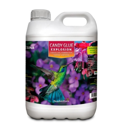 Recipiente plástico branco com rótulo de beija-flor e texto Candy Glue Explosion