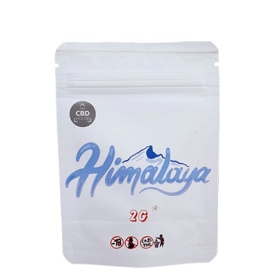Embalagem branca com texto Himalaya em azul e 2G em vermelho