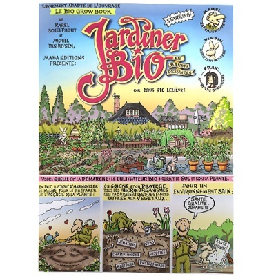 Capa de banda desenhada com título Jardiner Bio e ilustrações de jardim e personagens animais
