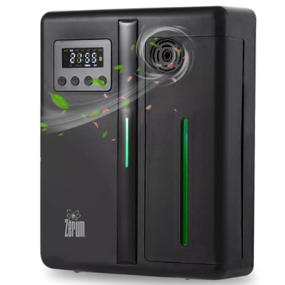 Dispositivo preto com visor digital, botões e marca Zepium