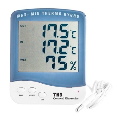 Termómetro digital e higrómetro Cornwall Electronics TH3 com ecrã e cabo sensor