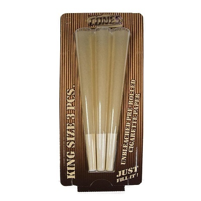 Embalagem de três cones de papel para cigarros King Size com texto
