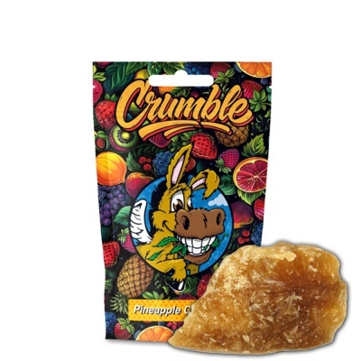 Produto em embalagem colorida com frutas e embalagem de cristal marrom claro