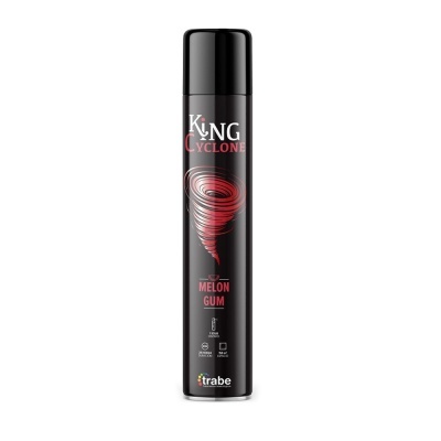 Frasco spray verniz cabelo King Cyclone Melon Gum preto e vermelho