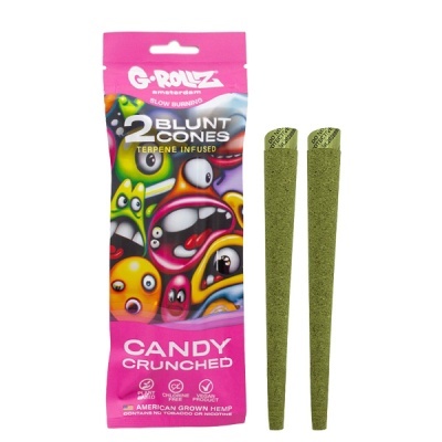 Pacote rosa com dois blunt cones verdes ao lado