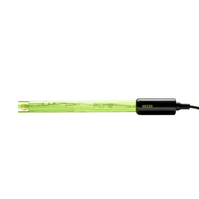 Sensor ou eletrodo verde com cabo preto e texto SE220