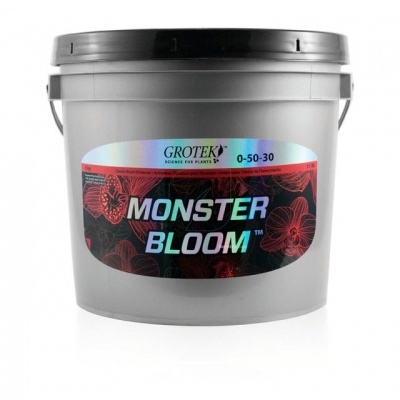 Balde cinzento com produto Monster Bloom da Grotek