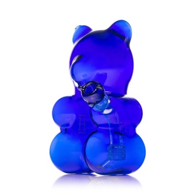 Figura de vidro azul em forma de urso com peça acoplada