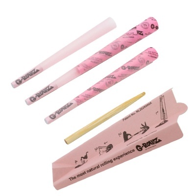 Papéis de venda G-Rollz rosa com filtro de madeira e folha com instruções