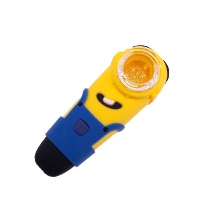 Pipa de vidro com design de Minion, amarelo com azul e preto