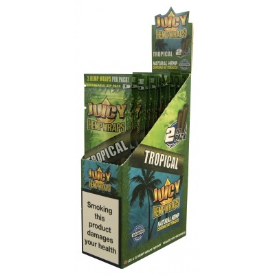 Embalagem verde de papel para enrolar Juicy Hemp Wraps Tropical com aviso de saúde
