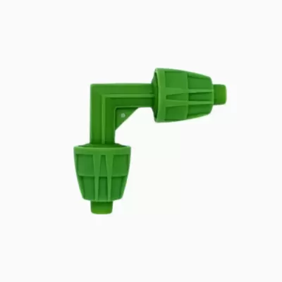 Conector de canto verde em plástico para sistemas de irrigação