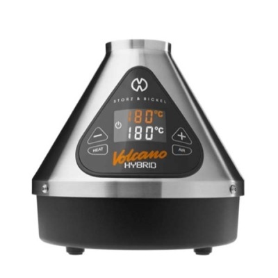 Vaporizador Storz & Bickel Volcano Hybrid prateado e preto com ecrã digital a 180°C