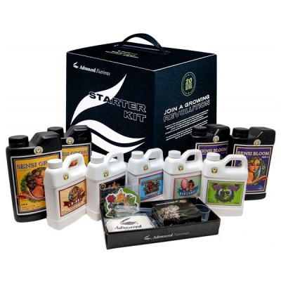 Kit Starter Advanced Nutrients com várias garrafas e caixa preta