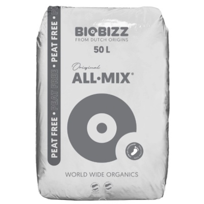 Saco de Biobizz Original All-Mix de 50L com design em branco e cinza