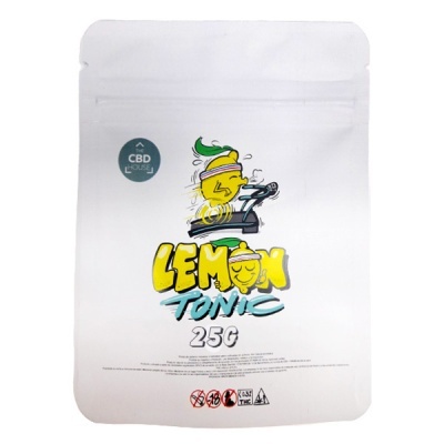 Pacote branco com ilustração e texto Lemon Tonic 25G