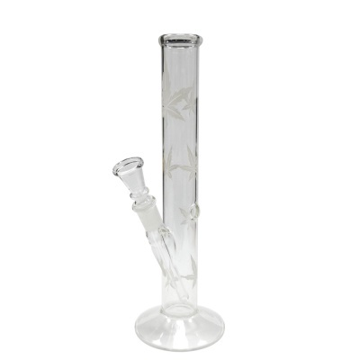 Bong de vidro transparente com folhas gravadas