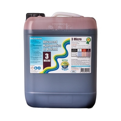 Garrafão plástico com líquido, etiqueta Advanced Hydroponics of Holland 3 Micro