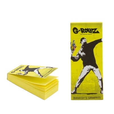 Pack de papel para enrolar amarelo com ilustração artística e texto G ROLLZ amsterdam