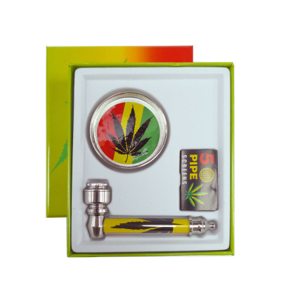 Conjunto de cachimbo de metal, moedor e 50 screen para pipe em embalagem verde