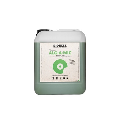 Recipiente plástico branco e verde com etiqueta Biobizz Original Alga-Mic