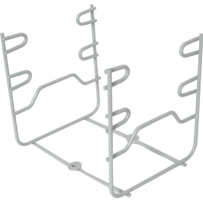 Suporte metálico branco para organização com formato curvado e base quadrada