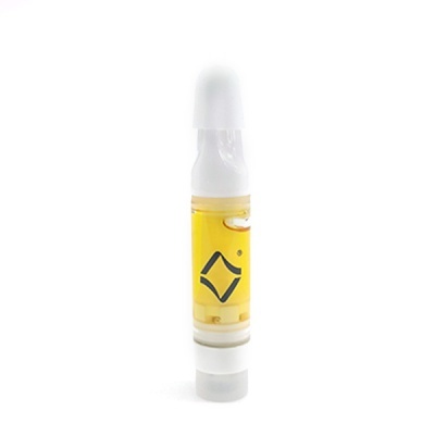 Cartucho para vaporizador amarelo com tampa branca e logótipo preto