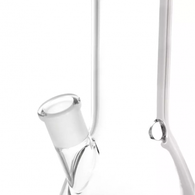 Peça de vidro transparente com tubo vertical e bocal inclinado