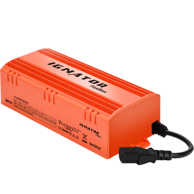 Transformador eletrónico laranja para lâmpadas com ficha eléctrica preta
