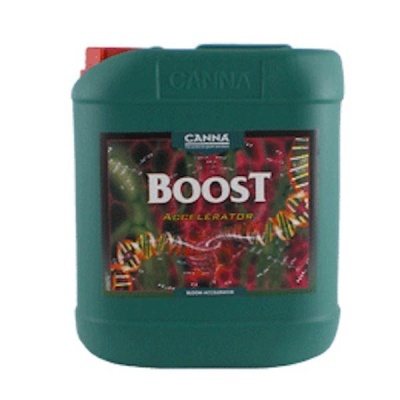 Recipiente verde escuro com etiqueta CANNA BOOST