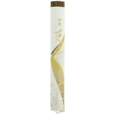 Rolo de papel decorativo branco com detalhes dourados e cinzentos e texto asiático dourado