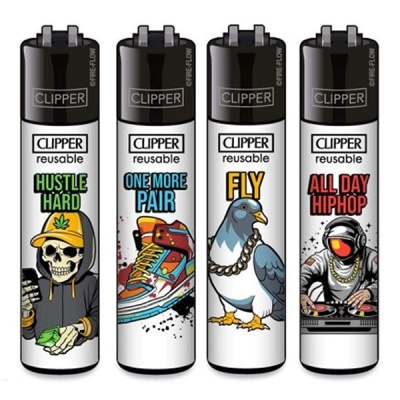 Isqueiros Clipper reutilizáveis com vários desenhos e frases coloridas