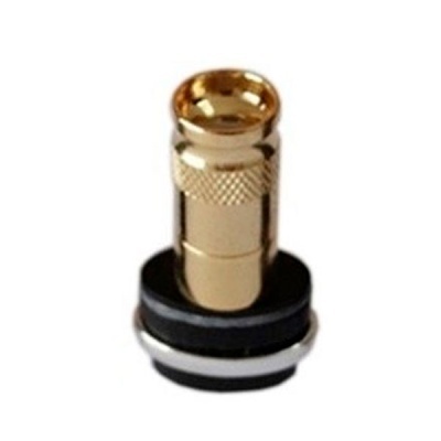 Conector BNC dourado com base preta e prata
