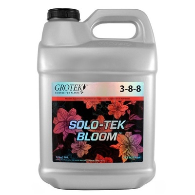 Recipiente de fertilizante líquido Solo-Tek Bloom da Grotek com etiqueta colorida
