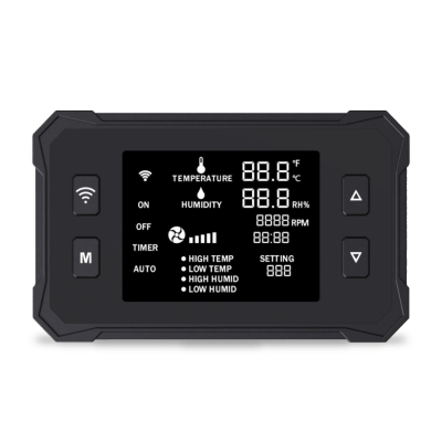 Controlador digital preto com ecrã LCD e botões de controlo